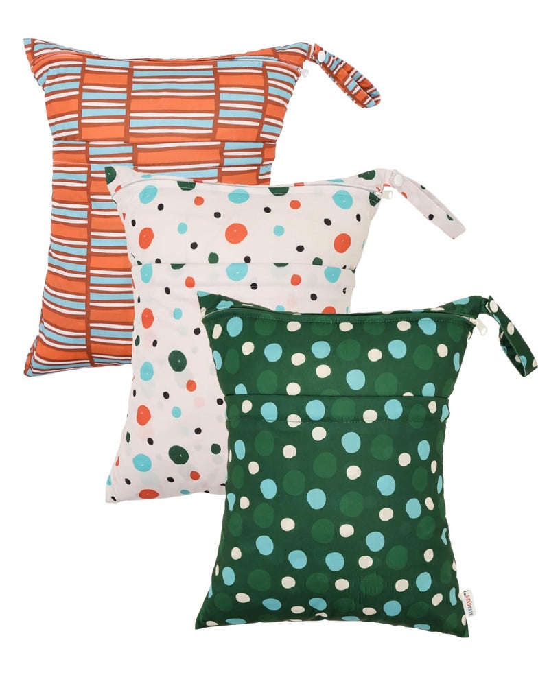 ALVABABY 3pcs Cloth Diaper Wet Dry Bags Waterproof Reusable with Two Zippered Pockets Travel Beach Pool Daycare Soiled Baby Items Yoga Gym Bag for Swimsuits or Wet Clothes 3L-ZM34 - Image 1